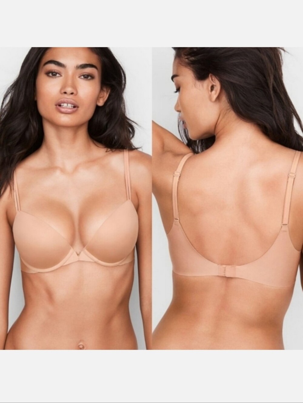 Victorias Secret Sexy Illusions Bra Padded Push Up Beige Nude Tan Seamless 34D